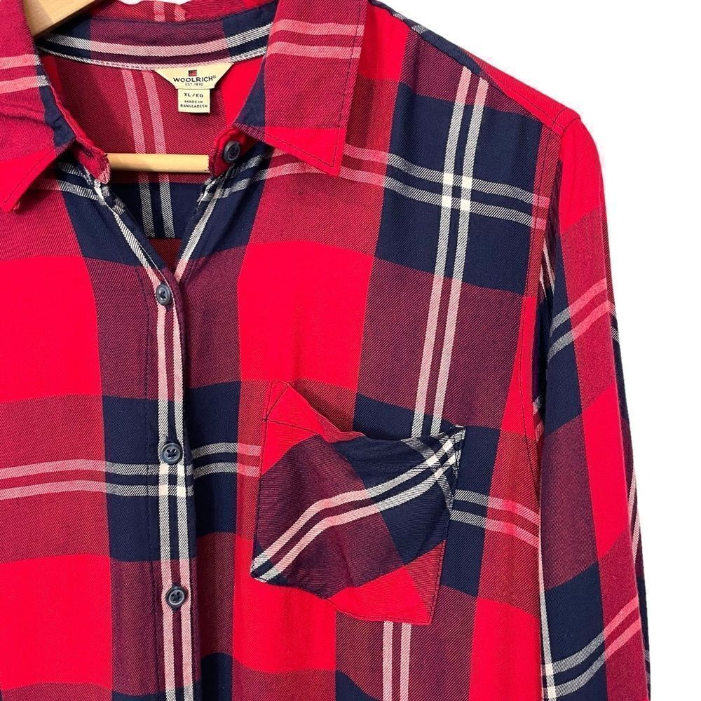 Woolrich Rayon Red Festive Plaid‎ Print Button Down Blouse, XL - Picture 5 of 9